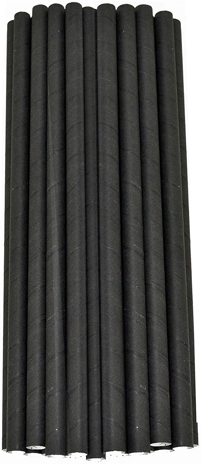 Black Solid Paper Eco Straws Individually Wrapped - Normal length 200mm/6mm - Individual Sleeved 2000 straws pack