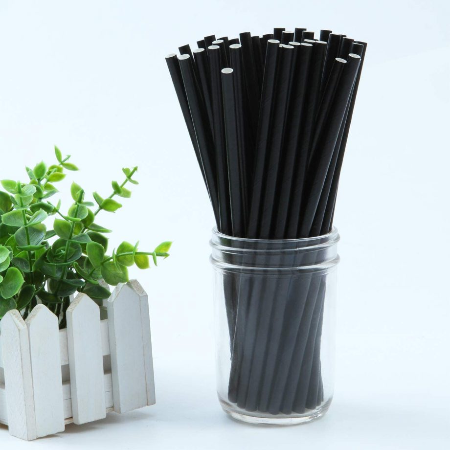 Black Solid Paper Eco Straws Individually Wrapped - Normal length 200mm/6mm - Individual Sleeved 2000 straws pack