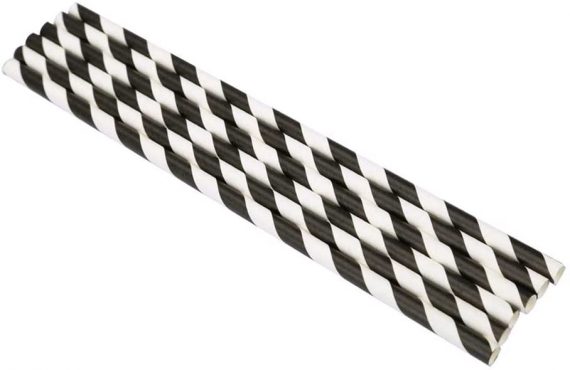 Black Stripe Paper Eco Straws - Normal length 200mm/6mm - 250 straws pack