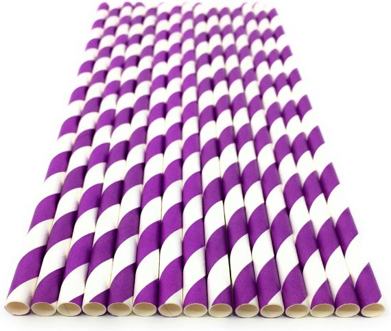 Purple Stripe Paper Eco Straws - Normal length 200mm/6mm - 250 straws pack