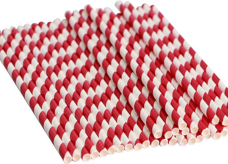 Red Stripe Paper Eco Straws - Normal length 200mm/6mm - 250 straws pack