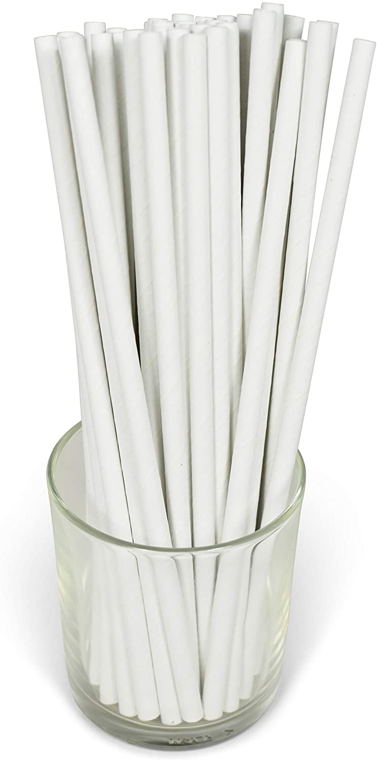 White Solid Paper Eco Straws - Normal length 200mm/6mm - 250 straws pack